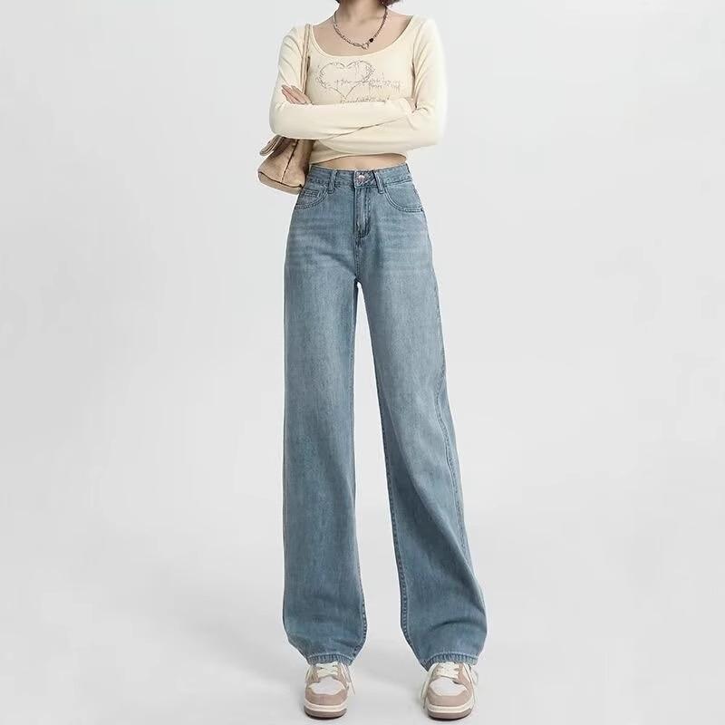 

Hong Kong Style Trendy Girl 2024 Light Blue Hip-Hop High Street Jeans 3XL