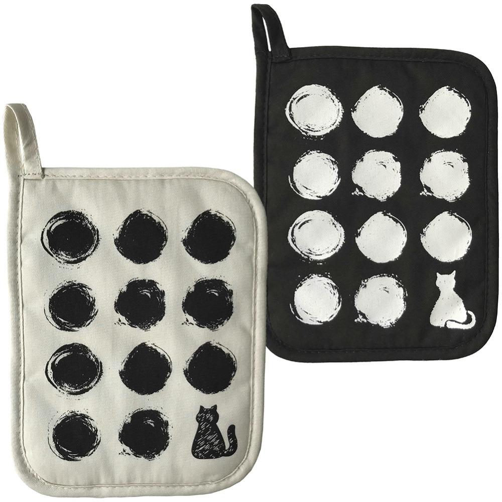 2pcs Cat Pattern Oven Gloves Cotton Anti Steam Gloves Insulation Pad  Garment Steamer Ironing