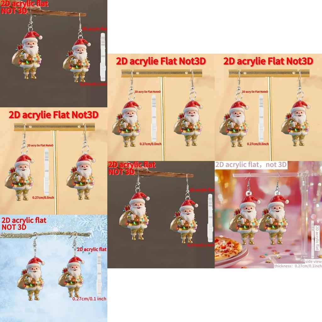 Santa Claus Acrylic Earrings With Silver Pins For Festive Holiday Gift