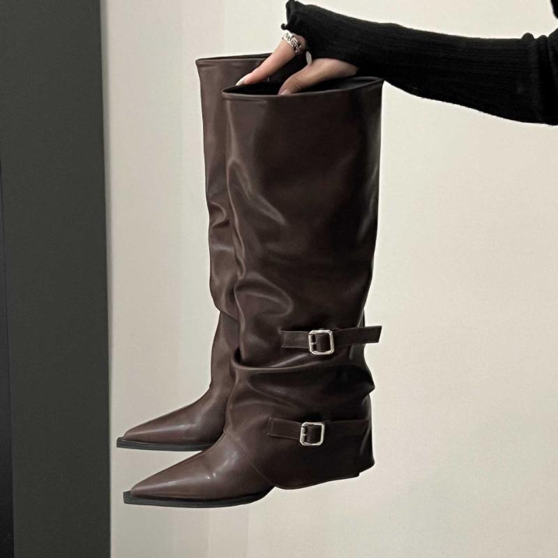 Fashion Designer Women Boots Luxury Cosy Pointed Toe Woman Shoes New Belt Buckle Thick Heel Boots for Women Fashion Sexy Knee-High Boots