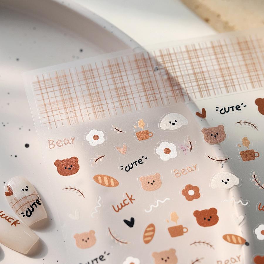 TENSOR Thin Blade Cute Bear Nail Stickers TS-3858 - Self-Adhesive Autumn & Winter Design