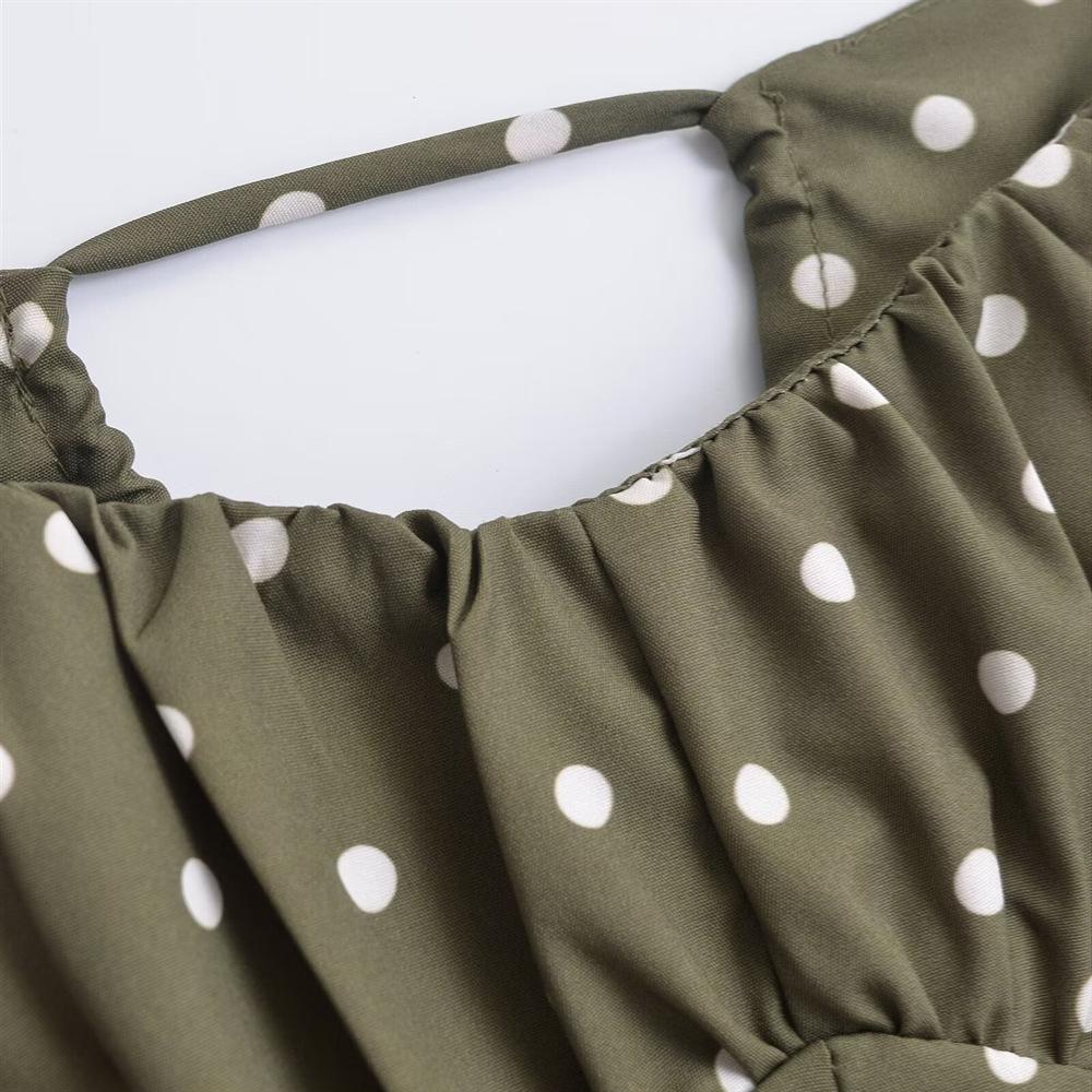 Jaro/Léto 2025 Slim Fit Puntíkované Plisované Šaty na Ramínka