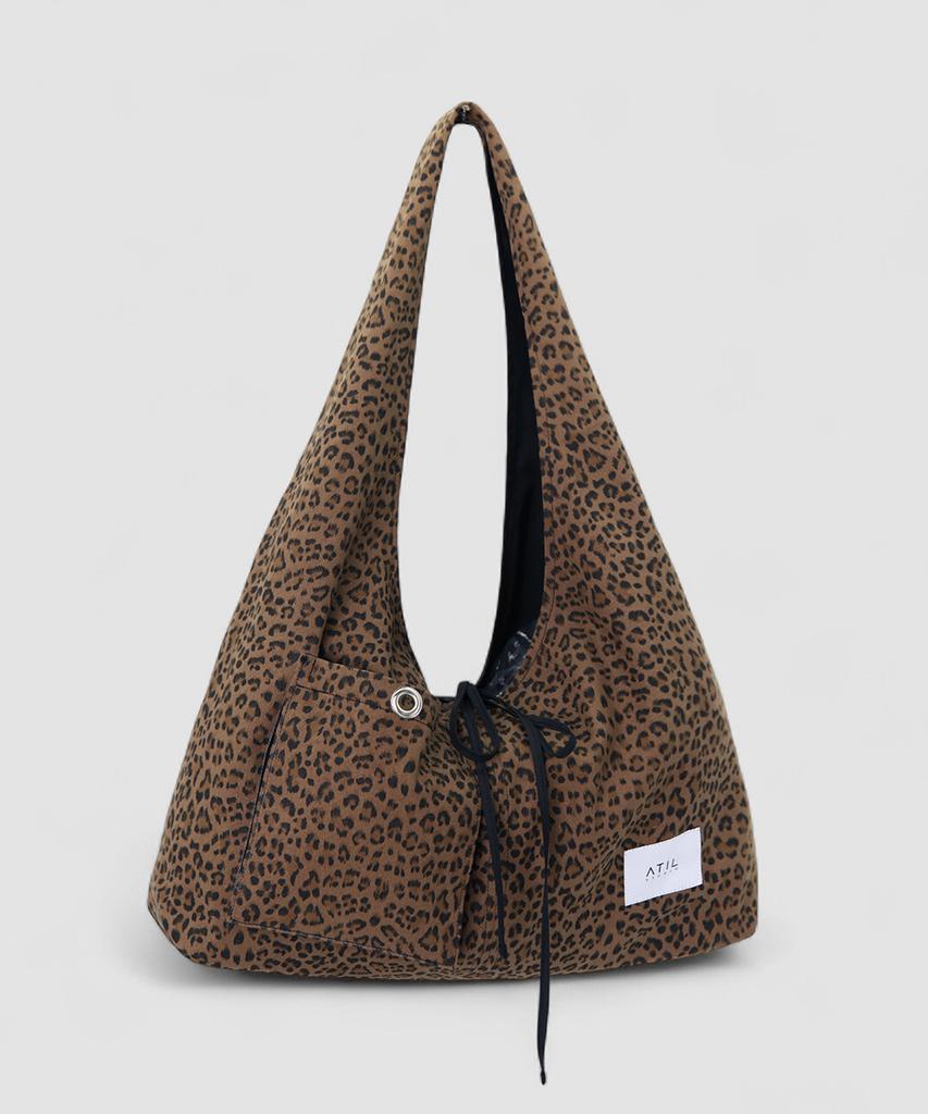 Atil Studio Leopard Denim Patch Pocket Hobo Shoulder Bag _Mocha