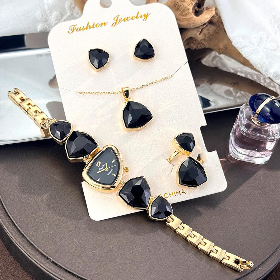Color Diamond-set Irregular Special-shaped Watch Necklace Ring Earrings Four-piece Set Gift Watch