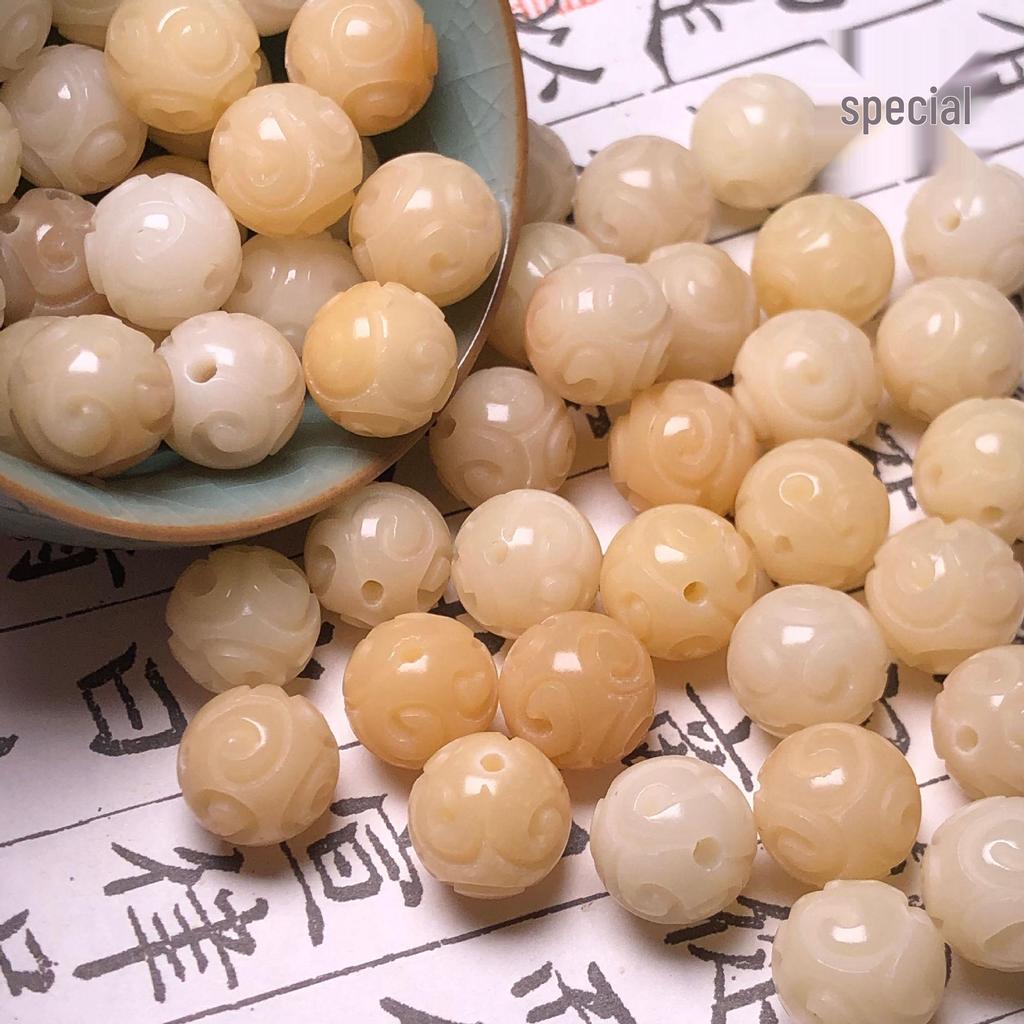 Bodhi Root Beads with Lotus & Cloud Patterns for DIY Buddhist Accessories