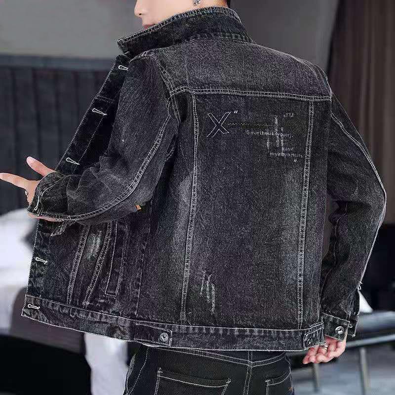 

Men s Korean Style Slim Denim Jacket - Spring/Autumn Trendy Casual Workwear with Lapel 2XL