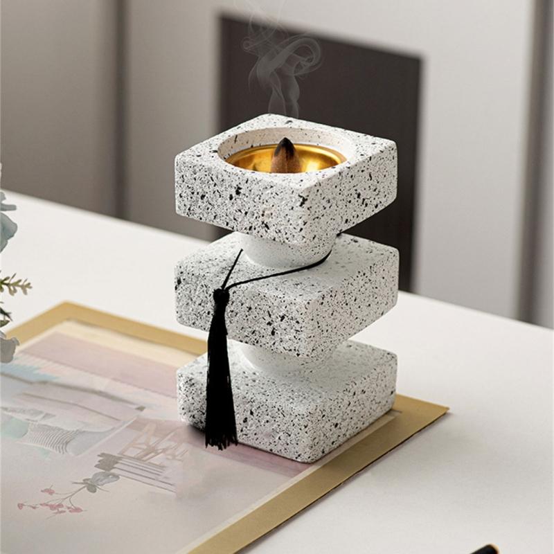 Vintages Resins Incenses Burners Base, Square Layer Tassels Antique Home Decoration Art for Study Room Living Room Home Office