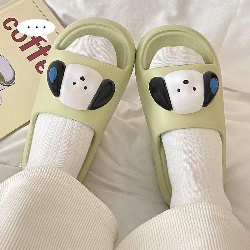 WTEMPO Cute Slippers Women's Cartoon Dog Soft Sole and Flat Heel Anti Slip Thick Sole Comfortable Casual Indoor Bathroom Odor Resistant Slippers