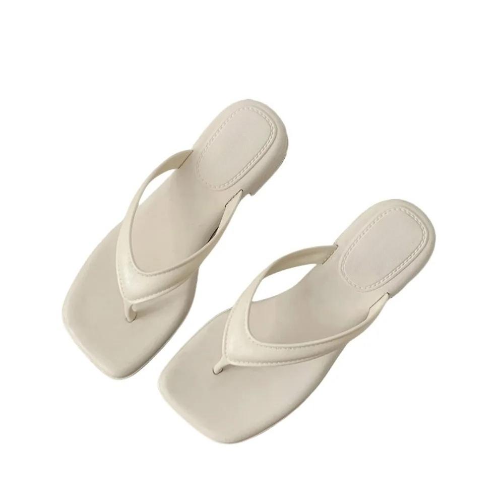 Solid Color Square Toe Flip Flops for Women Soft Non Slip Sole Casual Summer Sandals Indoor Outdoor Beach Pool Slippers
