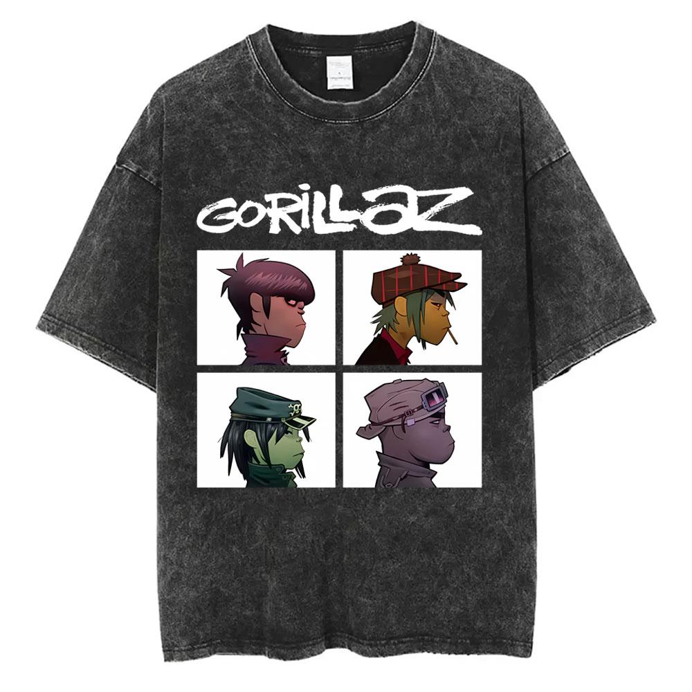 Washed Vintage Rock Band Gorillaz The Now Now Album Graphic Tshirts Men Women Clothing Hip Hop Punk Oversized Crewneck T Shirts