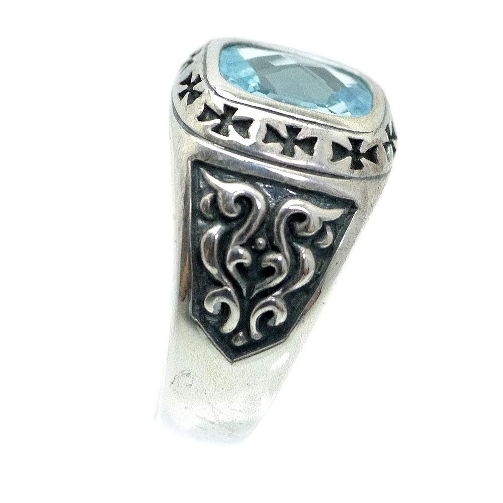 Blue Topaz Silver 925 College Ring SA Square Power Stone [Silver One] Men's [No. 13]