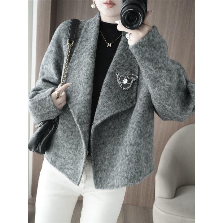 Modischer kurzer Wollmantel für Damen mit doppelseitigem Design