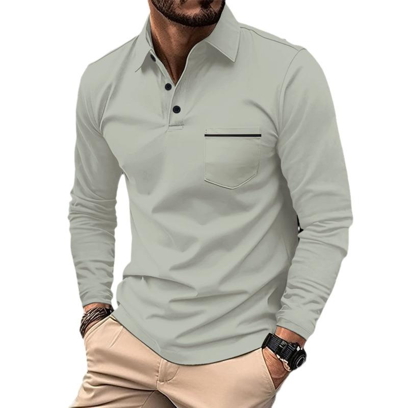 Spring Long Sleeve V-neck Casual Top for Men with Button Pockets