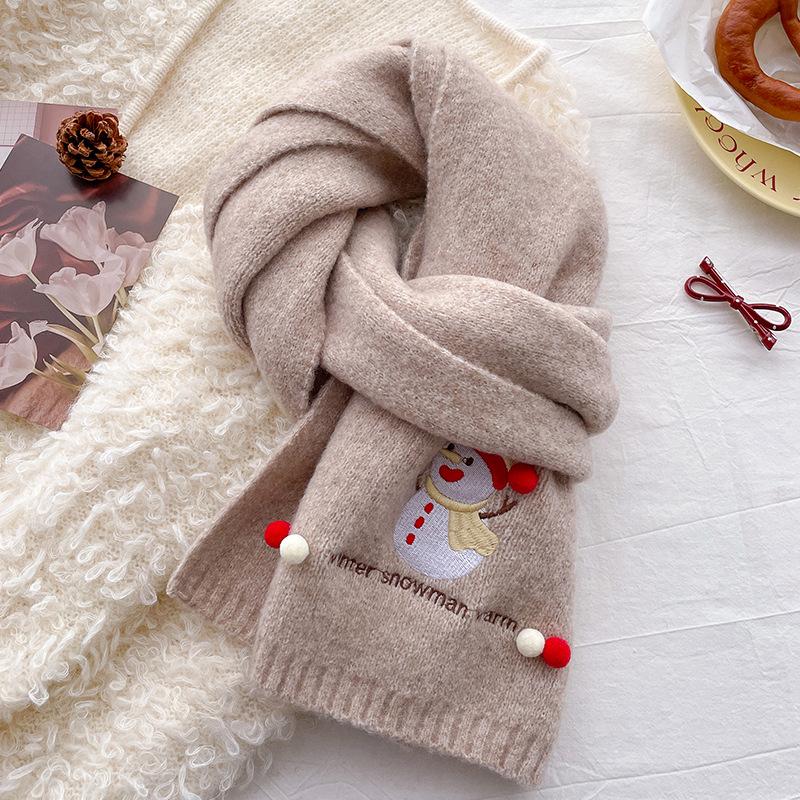 Cute Christmas Snowman with Wool Knitted Scarf for Men and Women, Thickened New Atmosphere Scarf In Winter