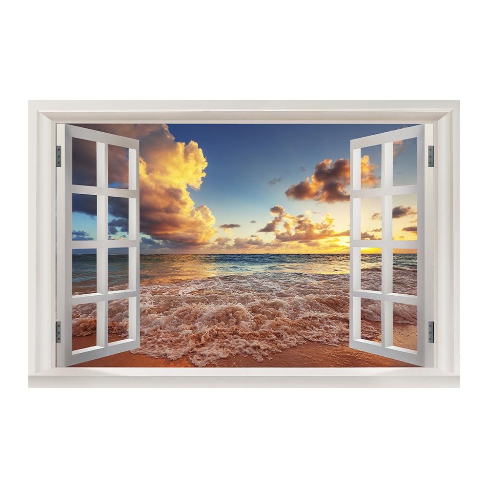 3D Window View Wall Art Beach Summer Beach Coconut Tree Wall Murals Print Art Canvas Poster For Living Room Pictur