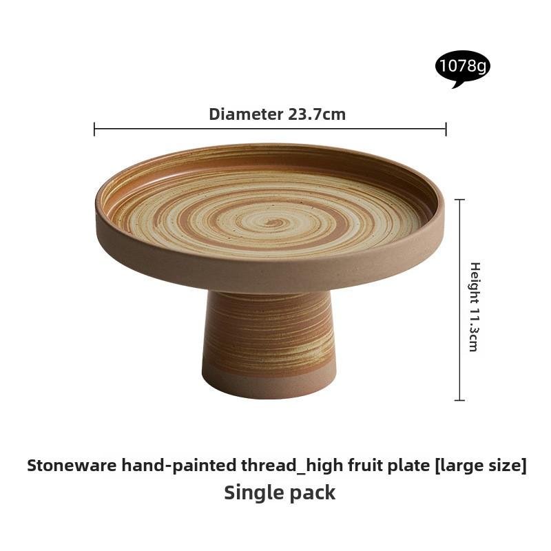 BRCoarse Pottery Fruit Platter Restaurant Dessert Snack Platter Molecular Cuisine Tableware Retro High Footed Salad Sashimi PlateEY