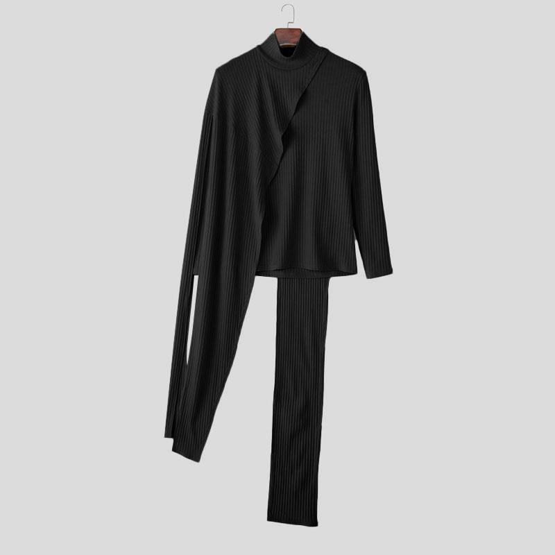 

INCERUN Осень Мужские Водолазка Длинный Рукав Слои Кисточки В рубчик Вязаные Повседневные Топы Пуловеры XL