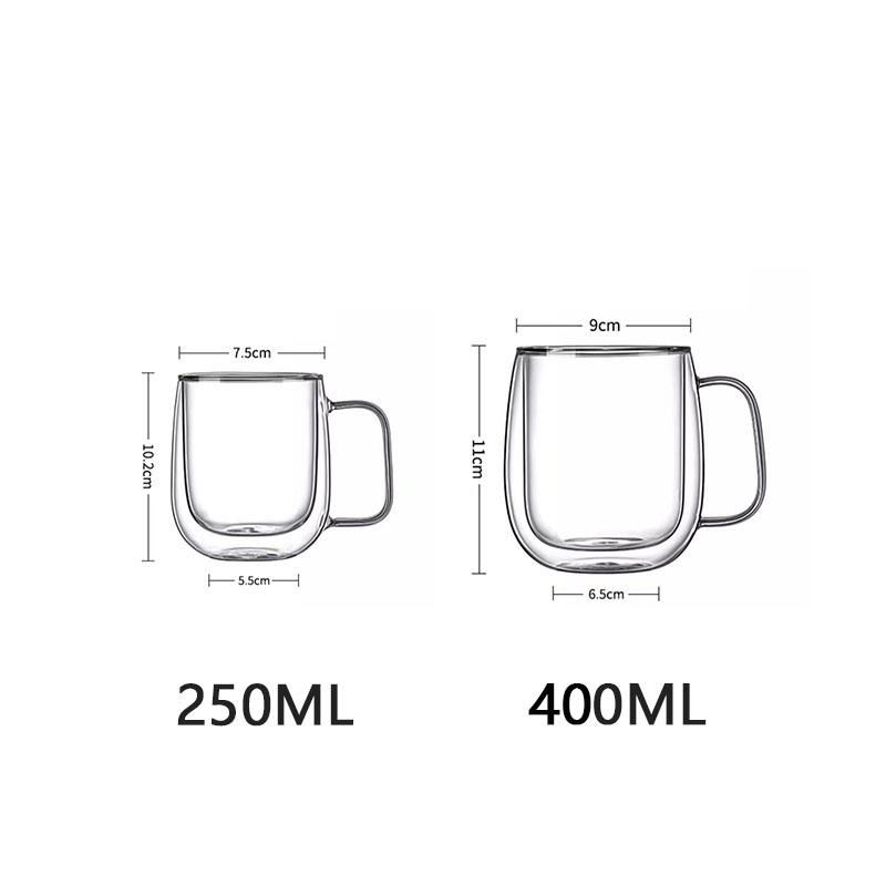 250/400ml Clear Double Wall Glass Cup Home Coffee Milk Mug With Handle Hot Cold Beverage Juice Drinkware Cup Set Of 1/2/4pcs
