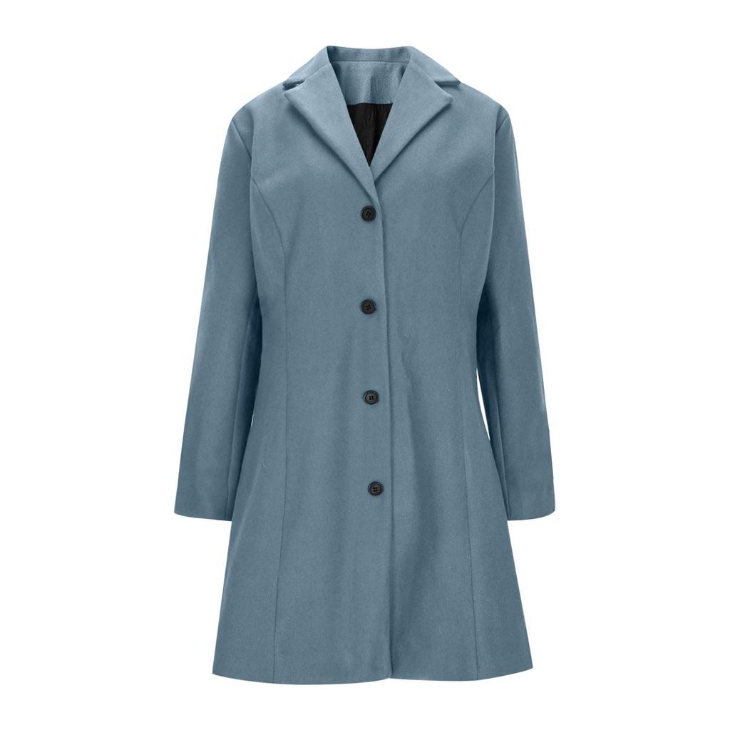 Women Winter Wool Coats Button Lapel Jacket Thickened Trench Coat  Elegant Windbreaker Solid Color Classic Mid-Length Coat