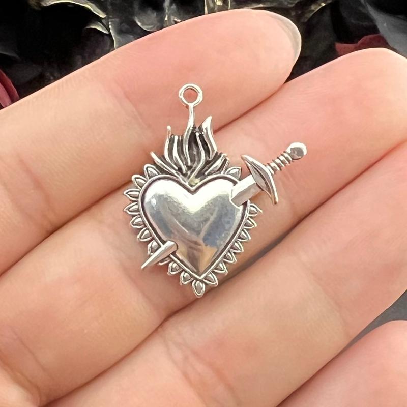 6pcs Flame Sacred Heart Sword Charm Enamel Thorns Sacred Heart Pendant Designer Charms Fit Jewelry Making DIY Jewelry Findings