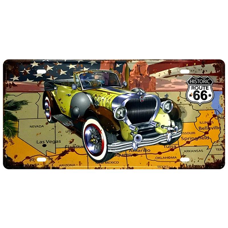 Motor Bus Car Plate License Metal Tin Signs US Route 66 Tinplate Poster Vintage Pin Up Signs Bar Cafe Garage Wall Decor Plaques