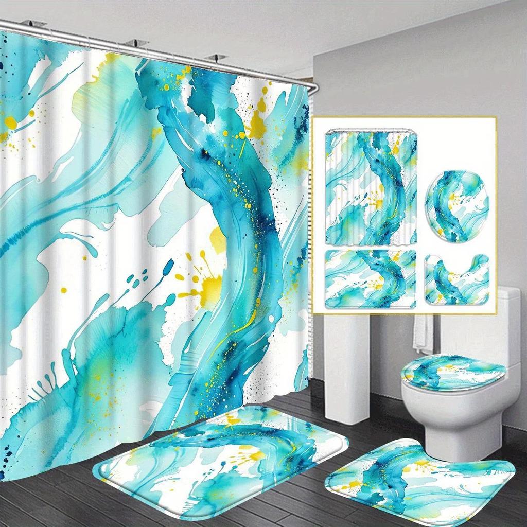 Blue Ocean Shower Curtain-Fashion Blue Green and Yellow Abstract Design Bathroom Decorative Curtain 180x200cm