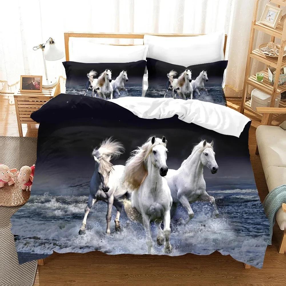 Running Horses Comfortable Duvet Quilt Cover Pillowcase Bedding Set Children Bedroom Decoration Home Textile