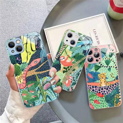 Jungle Art Illustration Snake Cats Sloth Tempered Glass For Iphone 14 13 12 11 Pro Mini XS MAX 14Plus X XS XR Fundas