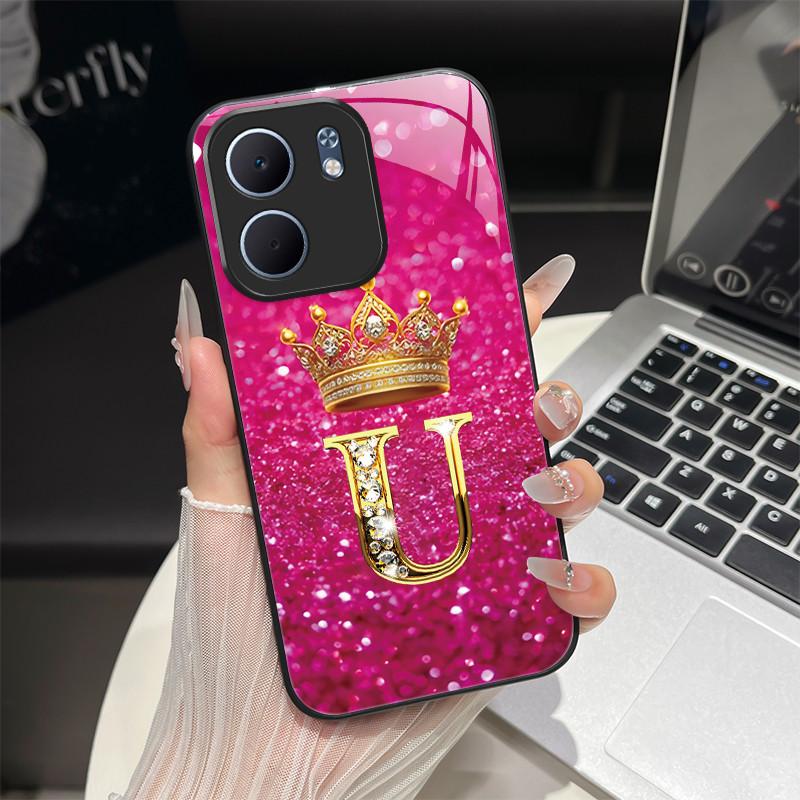 For OPPO A5X 4G 5G CPH2725 Case Fashion Letters Design Hard Tempered Glass Back Covers For OppoA5X A 5X Shockproof Phone Shell
