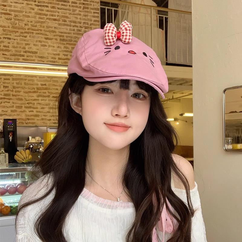 Spring and summer thin cute bow cat forward hat female Korean version versatile reverse wear forward hat show face small hat