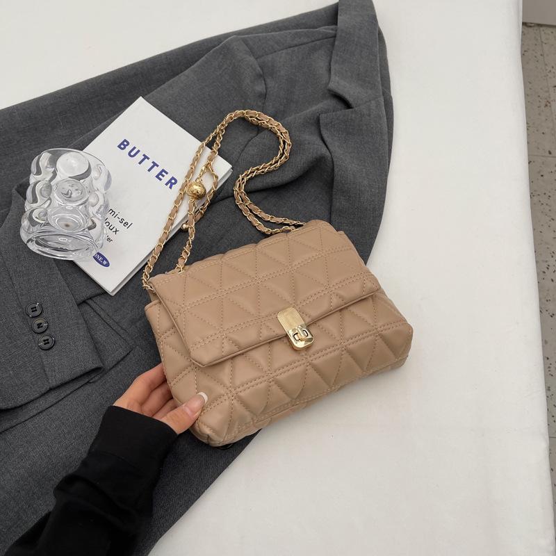 

2025 summer new casual fashion chain shoulder bag trend simple plaid messenger bag retro large capacity bag хакі