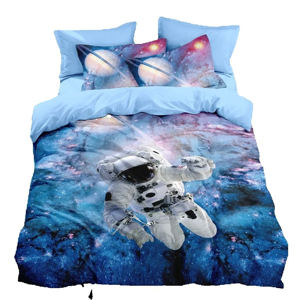 Astronauts Stars Bedding Set The Universe Duvet Cover Set Dark Blue Home Textiles Galaxy Bedclothes Men Women Soft Quilt Cover