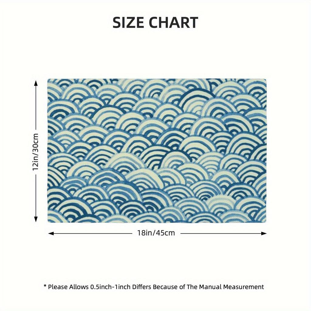 4pcs Linen Placemats Suitable for Dining Table Decor - Blue Wave Pattern Table, 12x18 Inch Machine Washable Suitable for Kitchen, Dinner Parties,