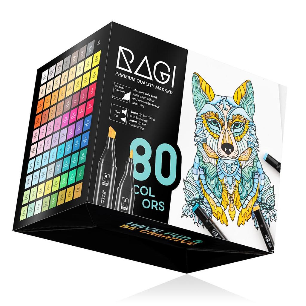RAGI Alcohol Markers 80 Double-sided Felt-tip Pens, Dual Tip, Professional Artistic Drawing Set