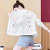 Lockere Strickjacke mit Kapuze und Aufdruck für Damen in Übergröße, für Outdoor-Sport, dünne Jacke, Sonnenschutz, Freizeitjacke mit Kapuze