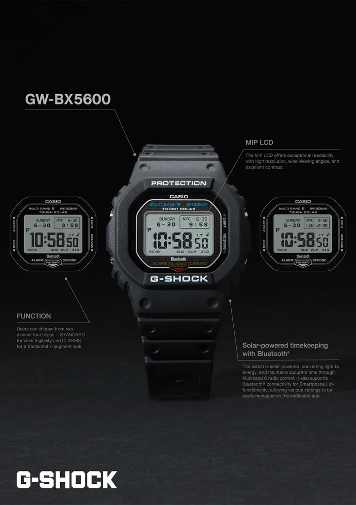 Casio Watch Black with MIP Solar and Environmentally Friendly Materials G-Shock GW-BX5600-1JF Men's LCD, Bluetooth, Radio-Controlled Power,