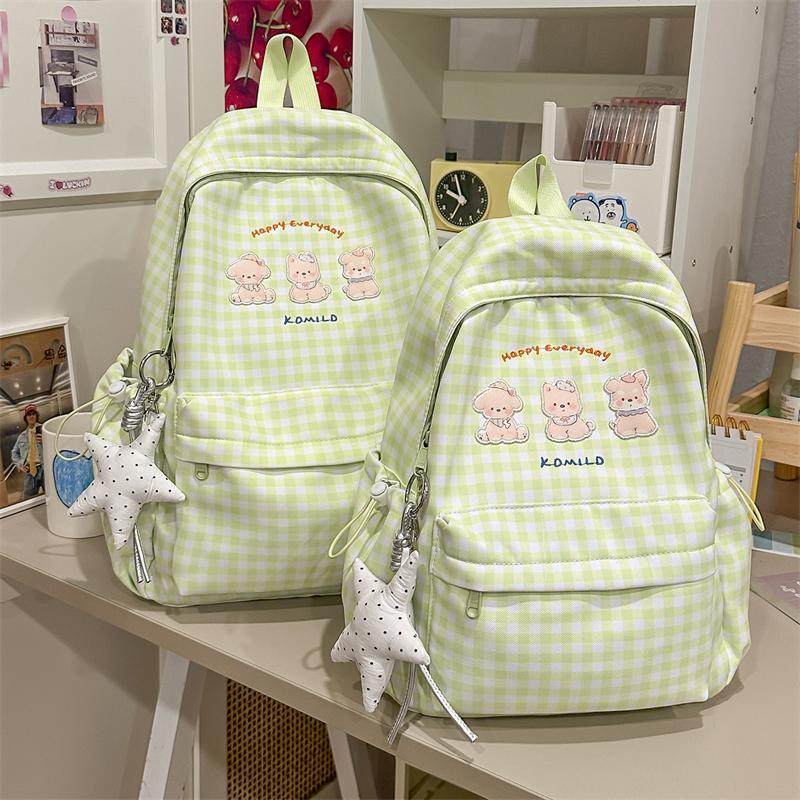 Plaid Student Schoolbag Cartoon Puppy Backpack