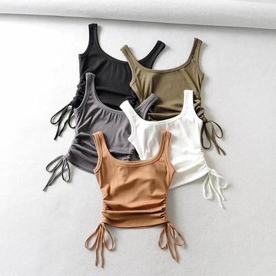 New Arrival Girls Casual Solid Colour Two Side Drawstring Vest Folds Shirring Sexy Tank&Camis