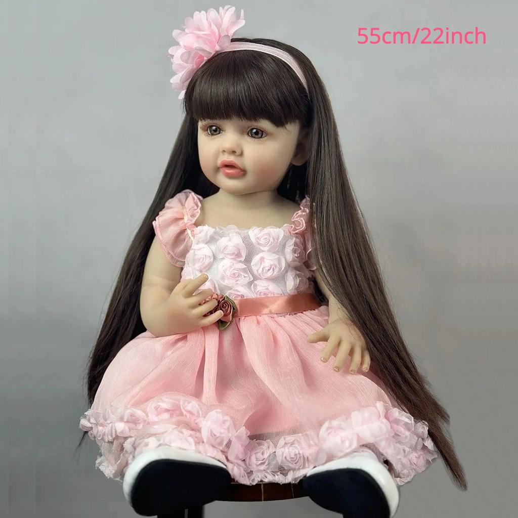BZDOLL 55cm Full Body Soft Vinyl Doll Reborn Baby 22inch Princess Newborn Lifelike Bebe Girl Toddler Art Toy Christmas Gift for Kids