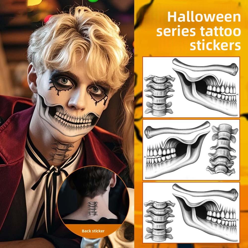 2pcs Disposable Mouth Clown Tattoo Portable Long-acting Halloween Face Tattoo Transparent Terrifying Skull Temporary Sticker