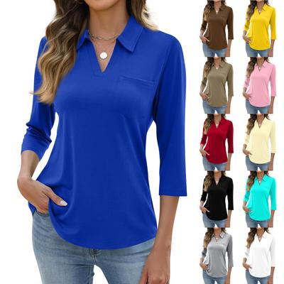 Damesmode Casual Revers Shirt met 3/4 Mouwen in Kleur Dames Topjes