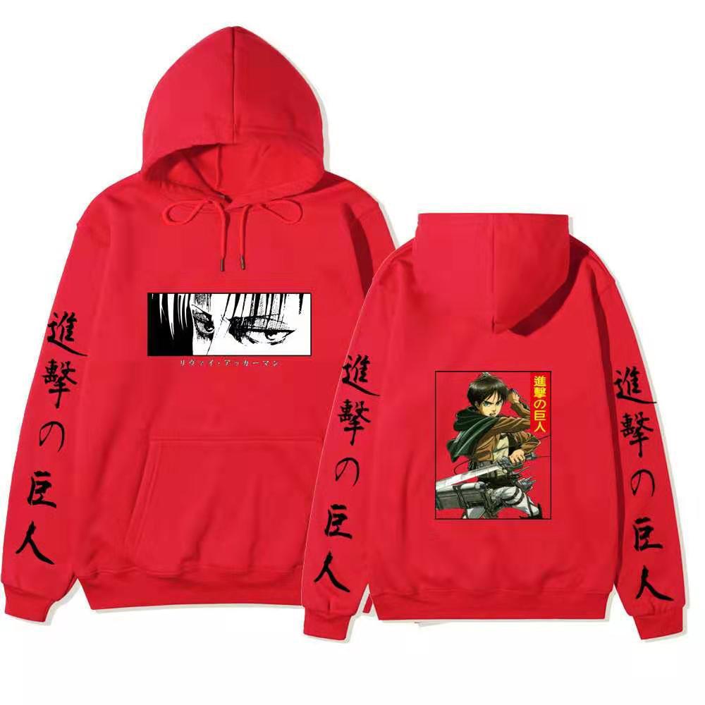 Unisex Attack on Titan Hoodie, Levi Ackerman & Eren Yeager Front Back Print Pullover, Long Sleeve Anime Graphic Hooded Sweatshirt Streetwear