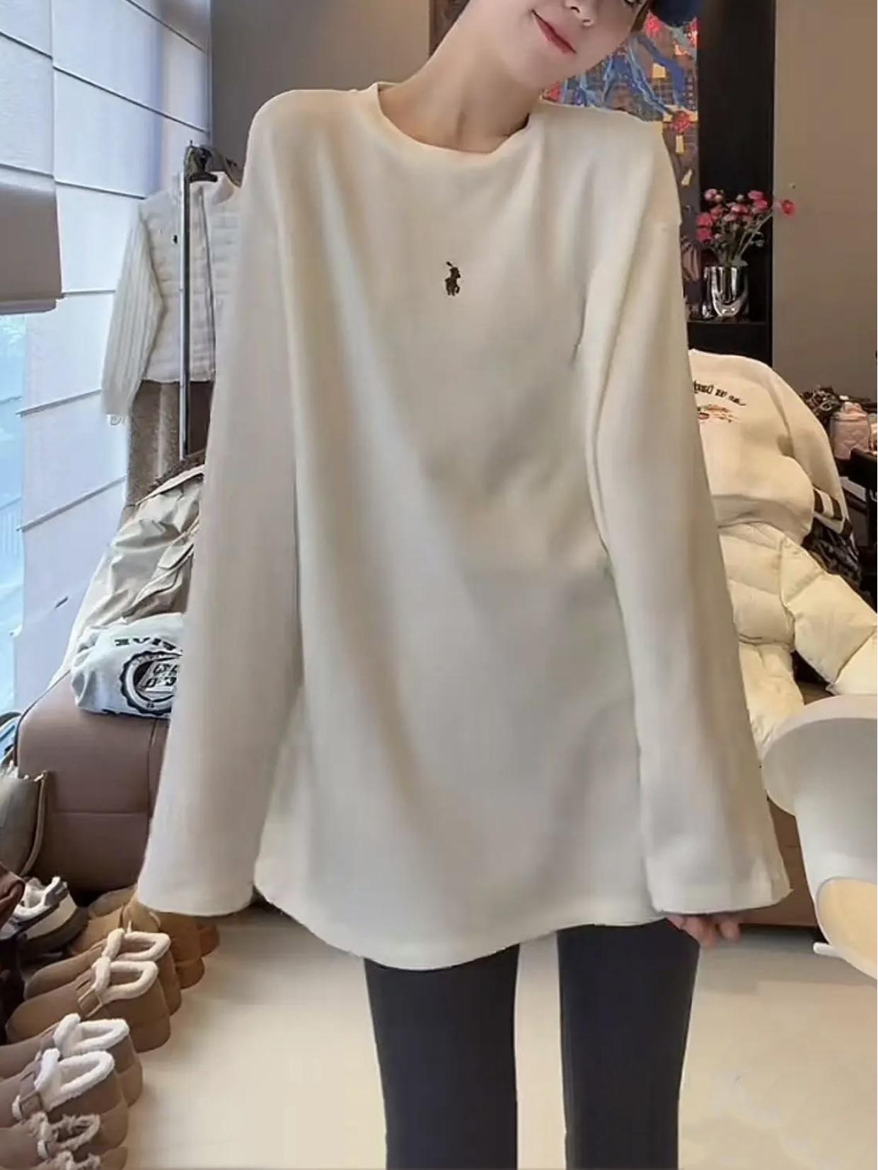 

Абрикосовая бархатная вышитая футболка с длинными рукавами для женщин Slim Fit - Весна 2025 Large абрикосовый