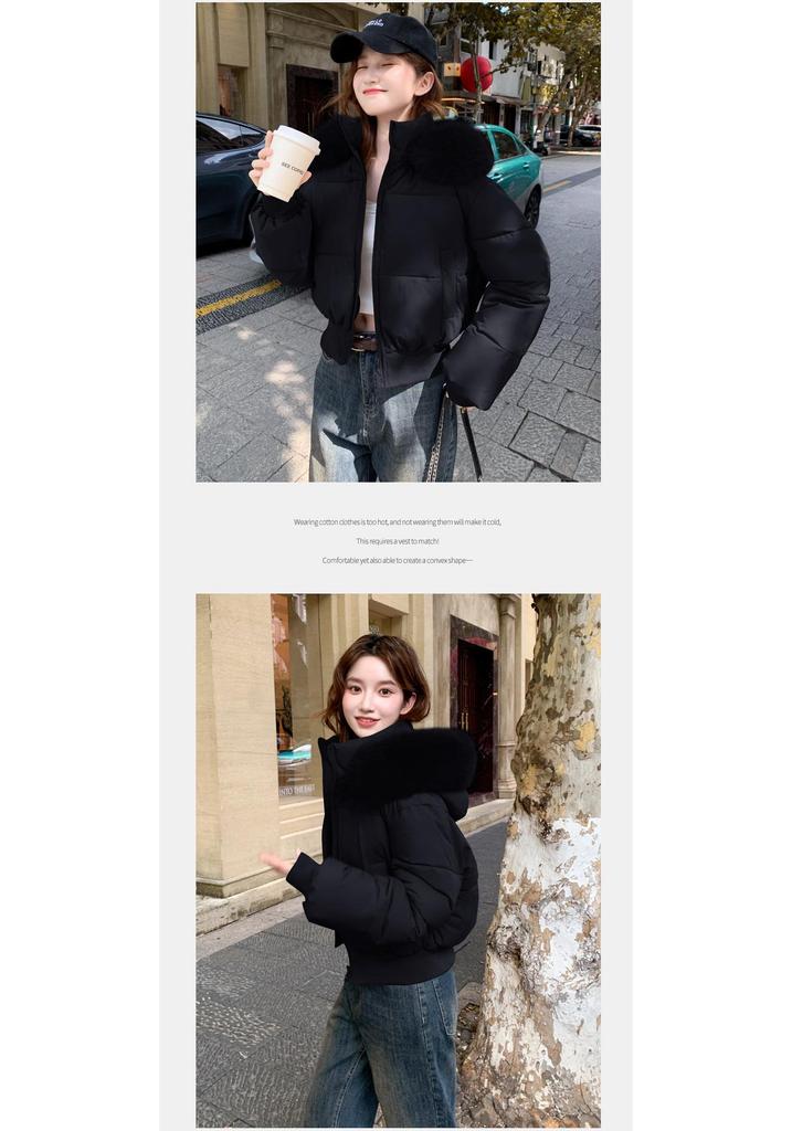 Women's Winter High Waist Hooded Short Jacket with Removable Fur Collar