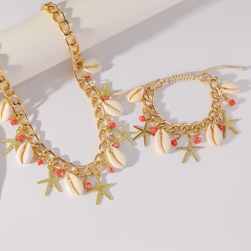 Summer Vacation Ocean Style Starfish Shell Necklace Bracelet Set
