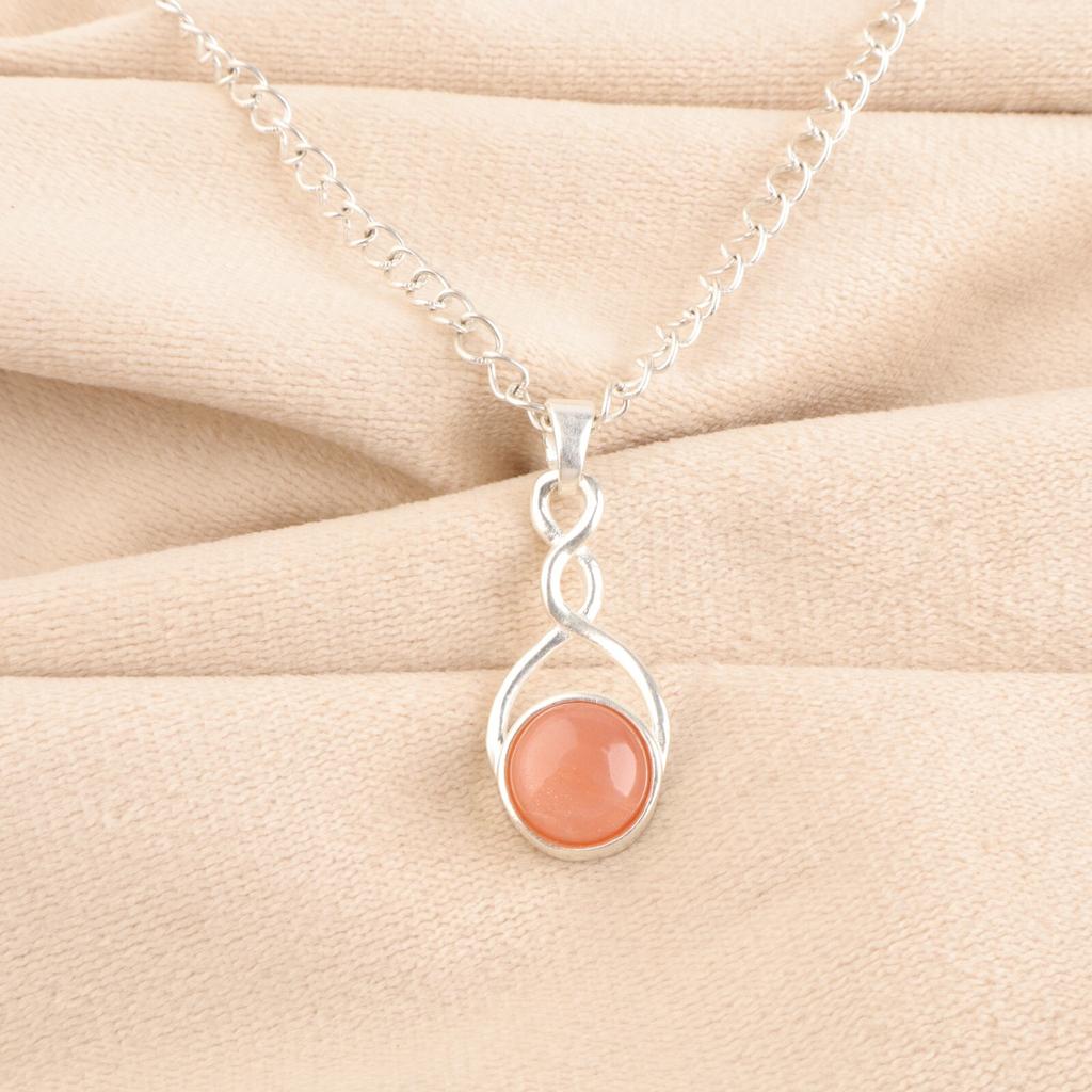 Seltenes Pfirsich-Mondstein-Edelstein 925 Sterlingsilber Schmuck Handgefertigter Runder Anhänger CP-25-21