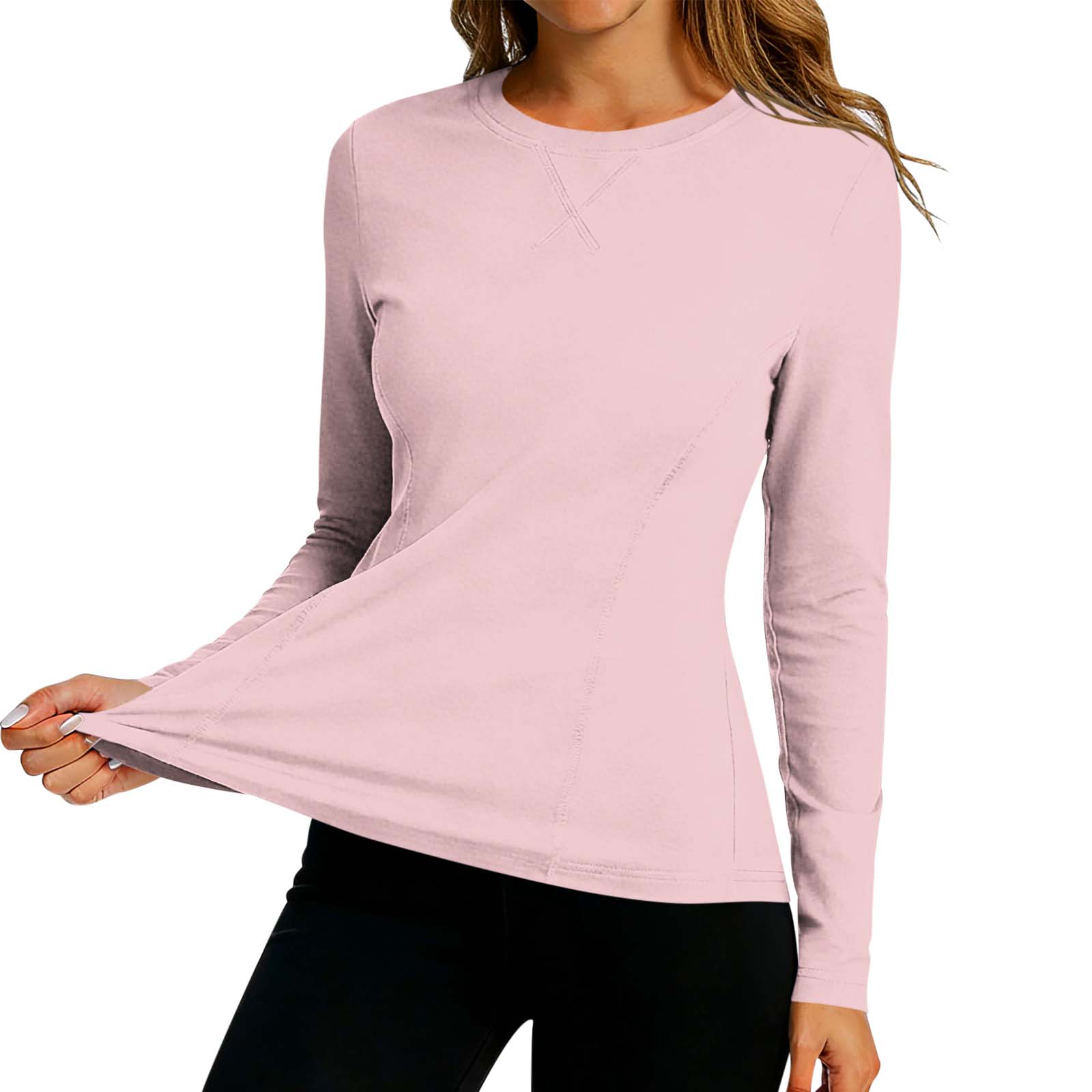 

Women Long Sleeve Athletic Top Lightweight Wicking Quick Dry Stretch Fitness Shirt for Running Yoga Training Workout XL рожевий