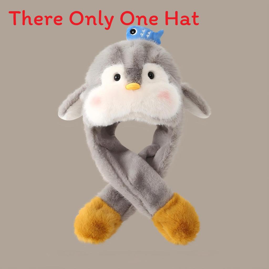Penguin Baby Hat With Moving Ears Warm Plush Winter Kids Headgear For Children