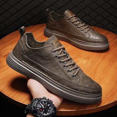 Men Leather Casual Shoes Fashion Leather Flat Shoes Sneakers Pure Black Warm Thick Sole Soft Wear Low Top New Zapatillas Hombre