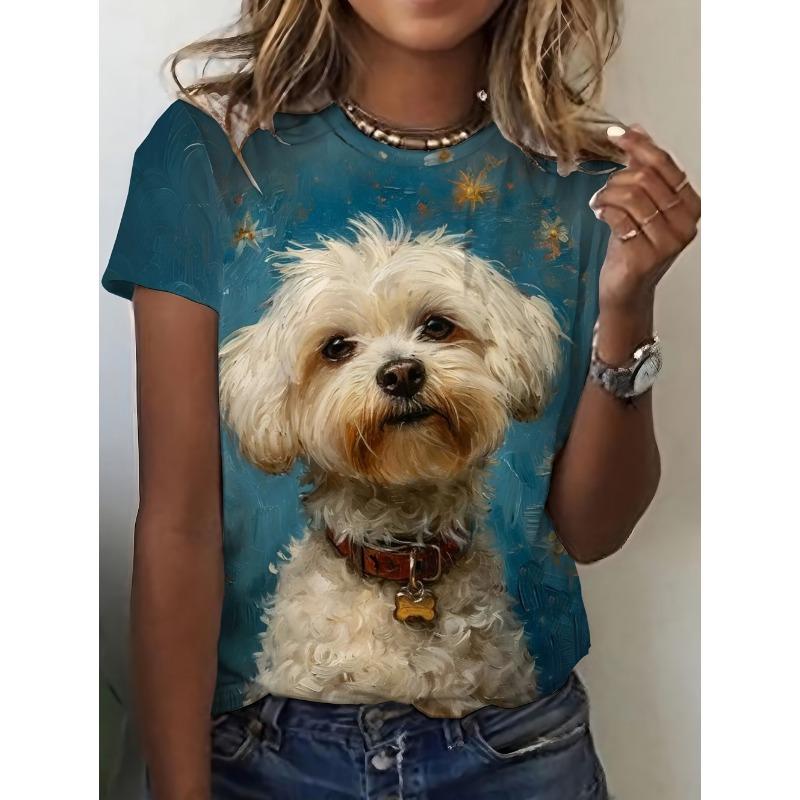 

Women s Tops Trend T Shirt 3D Dog Graphic Printing Summer Breathable Round Neck Short Sleeved Top Fashion Clothes for Woman S